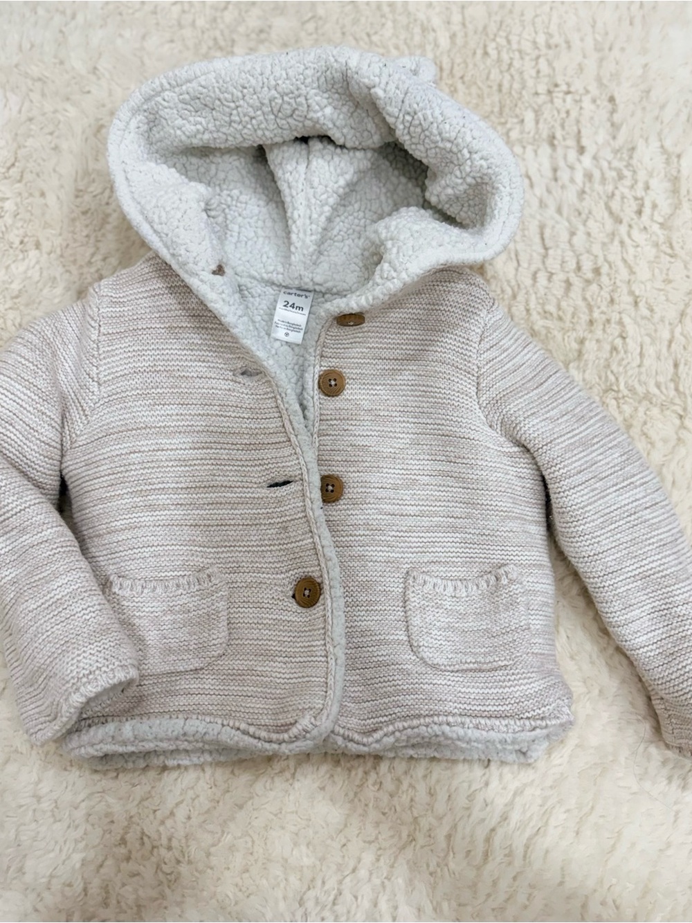 Carter's Cream Sherpa-Lined Hooded Knit Puffer Jacket